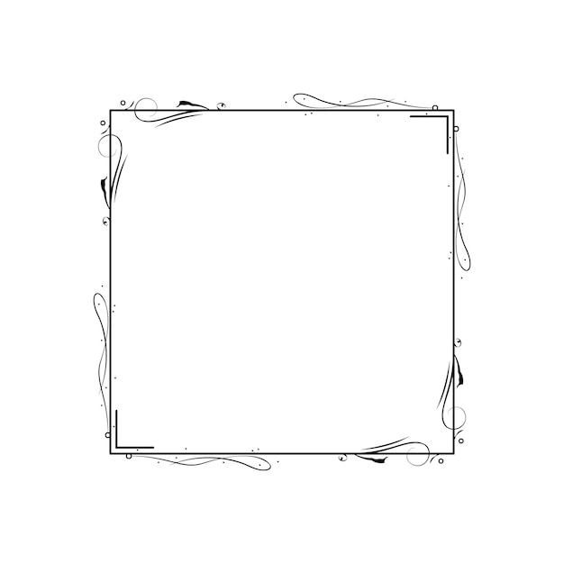 Abstracto cuadrado de línea simple negra con hojas de hojas marco flores Doodle contorno elemento vector