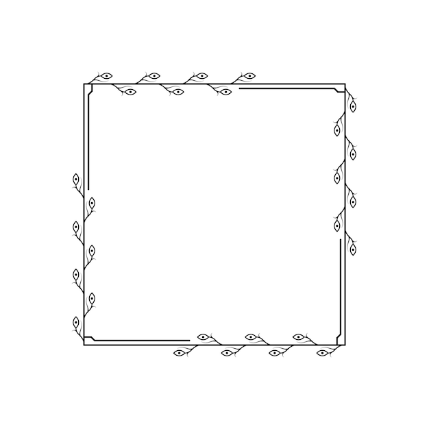 Abstracto cuadrado de línea simple negra con hojas de hojas marco flores Doodle contorno elemento vector
