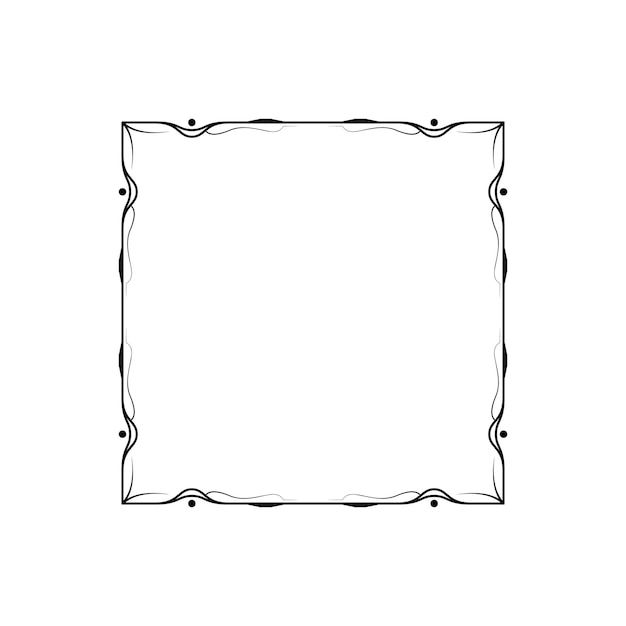 Abstracto cuadrado de línea simple negra con hojas de hojas marco flores Doodle contorno elemento vector