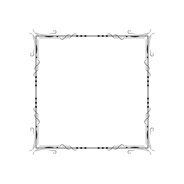 Abstracto cuadrado de línea simple negra con hojas de hojas marco flores Doodle contorno elemento vector
