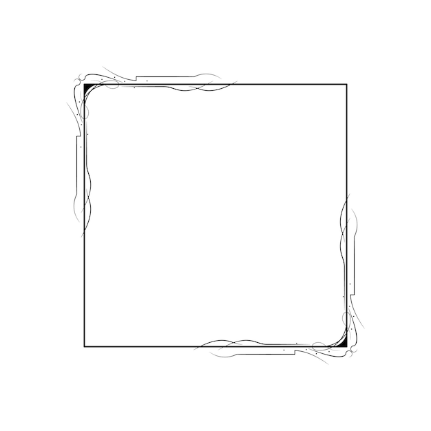 Abstracto cuadrado de línea simple negra con hojas de hojas marco flores Doodle contorno elemento vector