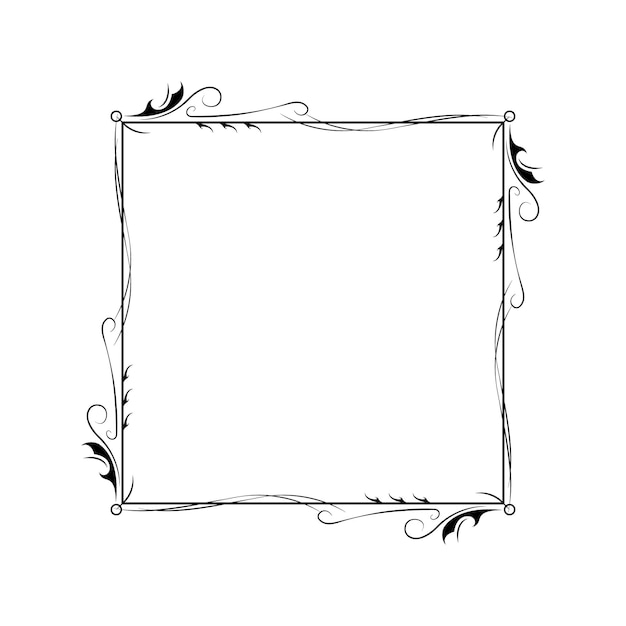 Abstracto cuadrado de línea simple negro con hojas de hojas marco flores Doodle contorno elemento vector