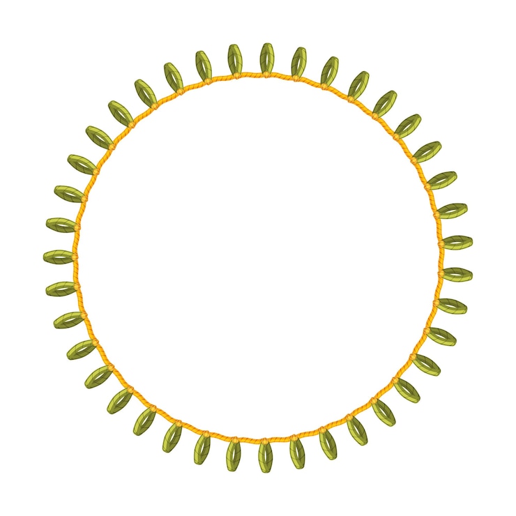 Vector abstracto cuerda texturizada cosida marco redondo con hoja