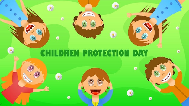 Abstracto Día de Protección de los Niños Jefe Gente Vacaciones Bebés Fondo Diseño vectorial Estilo