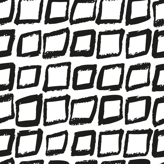 Abstracto dibujado a mano en forma cuadrada tinta patrón sin costuras fondo grunge monocromático