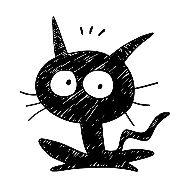Abstracto dibujado a mano gato negro icono de gato lindo en la ilustración vectorial
