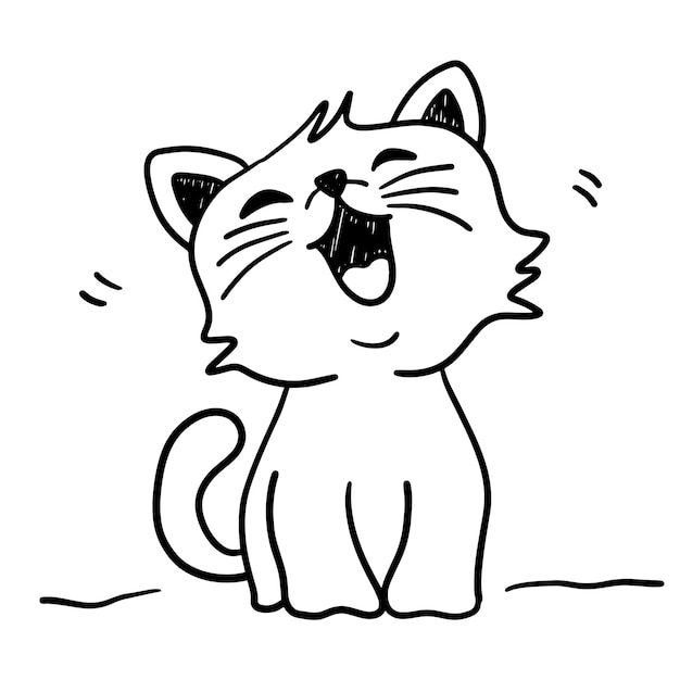 Abstracto dibujado a mano de un gato riendo icono de gato en ilustración vectorial