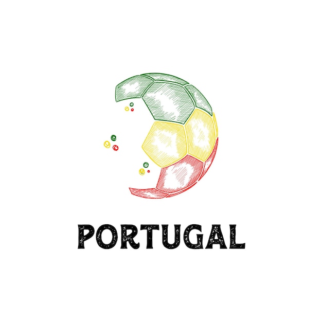 Abstracto dibujado a mano el logotipo del fútbol de portugal diseña el vector de la bandera del campeonato de fútbol