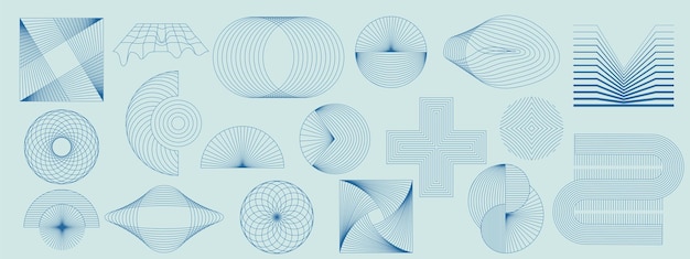 Abstracto dibujado a mano de mediados de siglo elemento minimalista moderno conjunto vectorial de mitad de siglo en tonos azules