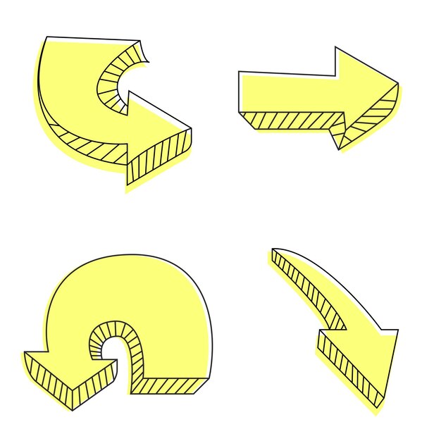 Abstracto dibujado a mano Sketchy Arrow Doodle Drawing Vector con fondo amarillo
