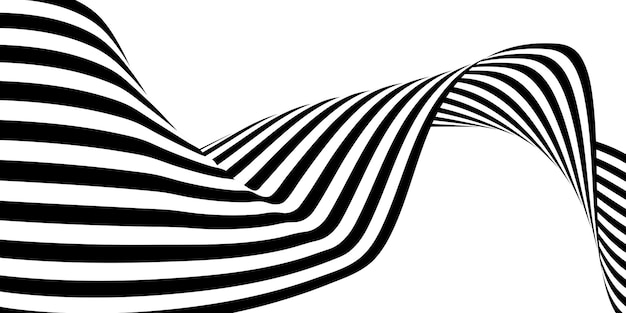 Abstracto Dinámico 3D Línea negra y blanca Arte de ondas de fondo