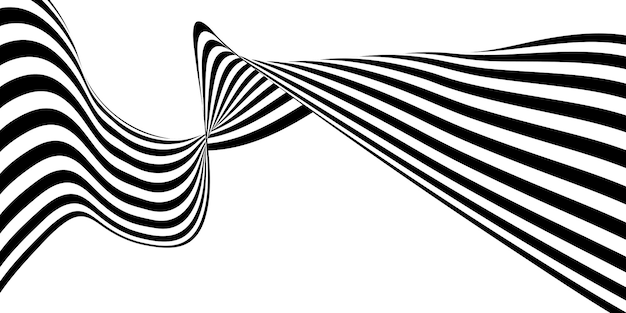 Abstracto Dinámico 3D Línea negra y blanca Arte de ondas de fondo