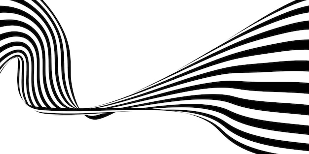 Abstracto Dinámico 3D Línea negra y blanca Arte de ondas de fondo
