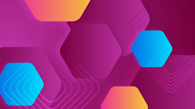 Abstracto dinámico rosa azul amarillo y naranja fondo de gradiente con hexágono colorido