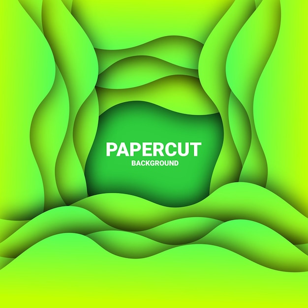 Abstracto Diseño de capas 3D onduladas de corte de papel en tonos de color verde Fondo