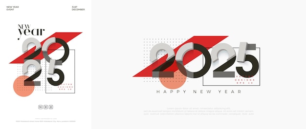 Abstracto diseño de feliz año nuevo 2025 Con números modernos y colores brillantes y limpios Diseño vectorial premium para portadas de carteles e invitaciones a fiestas
