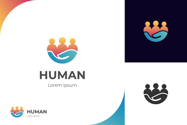 Vector abstracto diseño de iconos de logotipo de people care icono humano con manos símbolo vector plano elemento de plantilla de diseño de logotipo