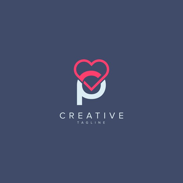 Abstracto Diseño del logotipo del corazón Concepto inicial de la letra P