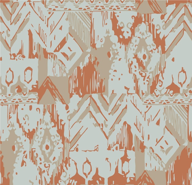 Abstracto Diseño textil Ikat con formas geométricas y elementos de patchwork