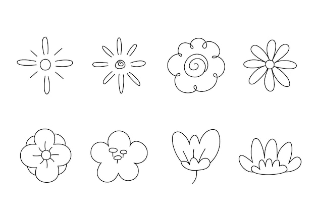 Abstracto doodle flores dibujadas a mano de varias formas para el elemento y la ilustración
