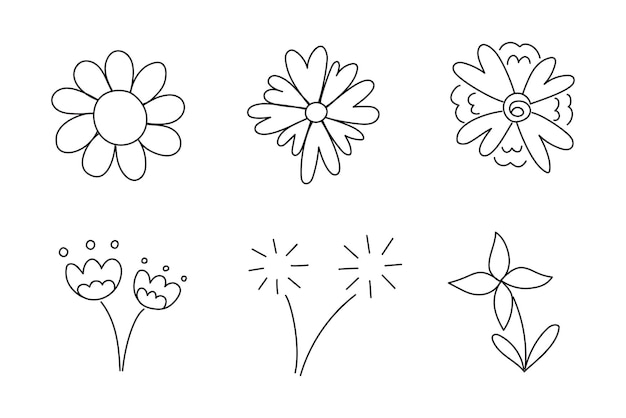 Abstracto doodle flores dibujadas a mano de varias formas para el elemento y la ilustración