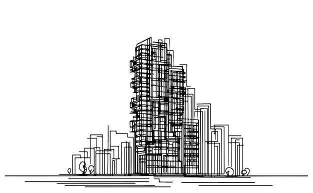 Abstracto Esbozo de un edificio de gran altura Arte de línea