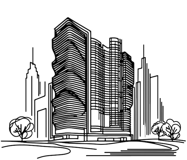 Abstracto Esbozo de un edificio de gran altura Arte de línea