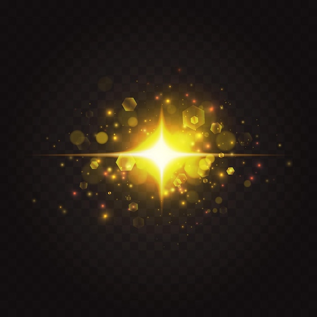 Abstracto estrella dorada brilla efecto de luz abstracto magia explosión lente flash resplandece