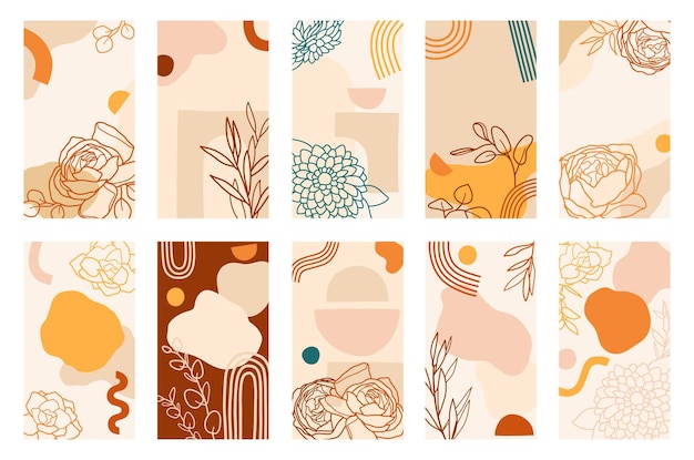 Abstracto florales historias de redes sociales fondos conjunto vectorial
