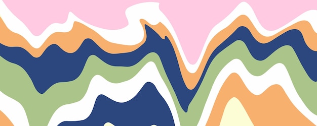 Abstracto fondo de bandera de olas de paisaje con olas coloridas de moda en estilo retro con espacio de copia