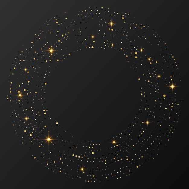 Abstracto fondo de medio tono brillante de oro con puntos Patrón de brillo de oro en forma de círculo Puntos de medio tono de círculo Ilustración vectorial