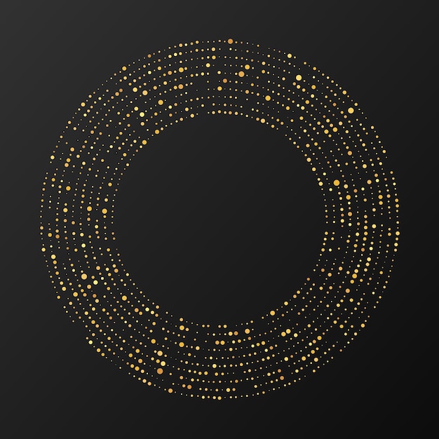 Abstracto fondo de medio tono brillante de oro con puntos Patrón de brillo de oro en forma de círculo Puntos de medio tono de círculo Ilustración vectorial