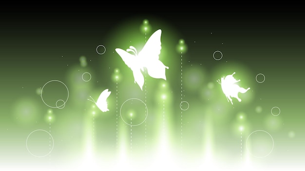 Abstracto Fondo oscuro con mariposas Insectos brillar luz brillar destellos Estilo de diseño vectorial