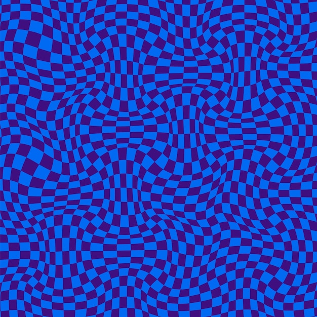 Abstracto fondo de tablero de ajedrez trippy con colores azules retro diseño psicodélico con distorsión