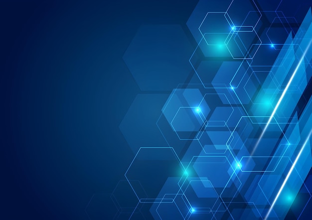 Abstracto Fondo de tecnología azul con formas geométricas hexagonales