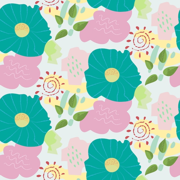 Abstracto garabateo de color infantil con patrón floral