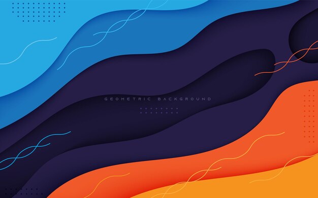 Abstracto geométrico de Memphis Fondo de forma ondulada naranja y azul
