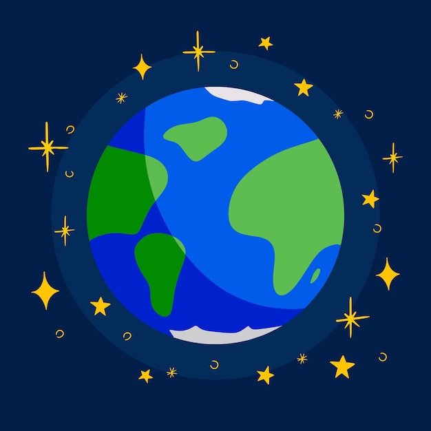 Abstracto Globo de la Tierra con continentes y océanos Planeta con estrellas Planeta con estrellas color vector plano