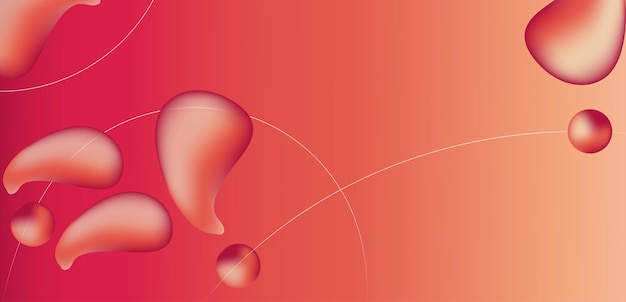 Abstracto Gradiente rojo y naranja con formas y esferas orgánicas