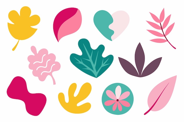 Abstracto de hojas de boho y formas orgánicas de plantas ilustración plana sobre fondo blanco