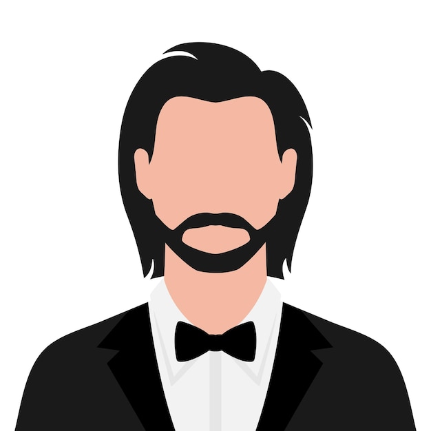 Abstracto hombre barbudo sin rostro con cabello largo en esmoquin y pajarita Ilustración vectorial
