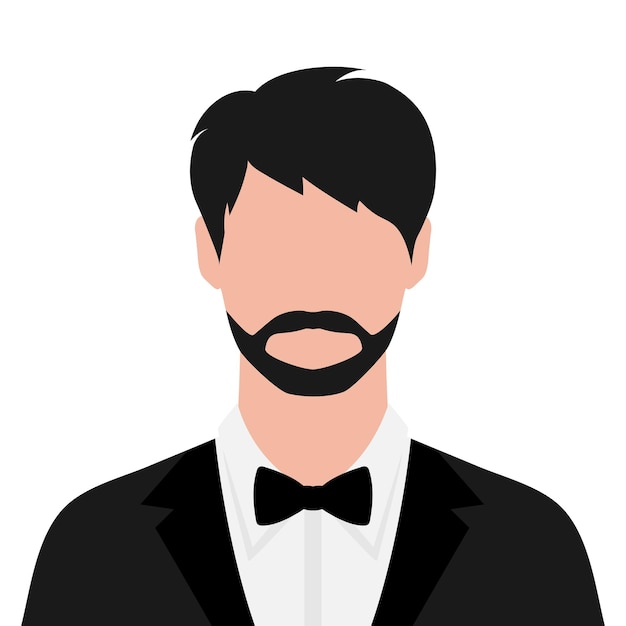 Abstracto hombre barbudo sin rostro con esmoquin y pajarita Ilustración vectorial