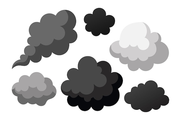 Abstracto de humo negro y gris con un fondo blanco de ilustración vectorial plano aislado y nublado suave