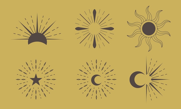 Abstracto Iconos vectoriales celestes Sol Luna Estrella para diseños gráficos de moda