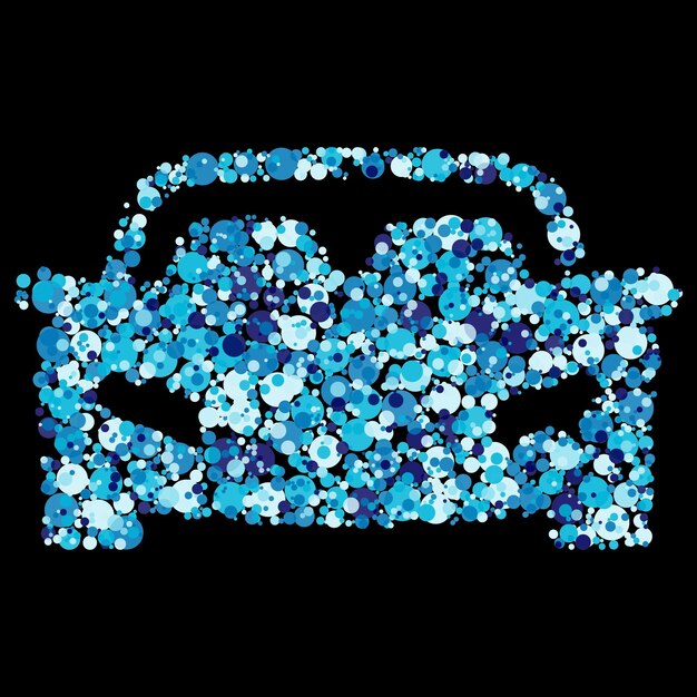 Vector abstracto ilustración de automóviles de mosaico de puntos azules en el fondo negro de burbujas de sombras