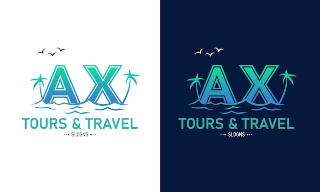 Abstracto Letra AX XA con diseño de logotipo de viaje Inicial Vector de icono de Logotipo de viaje de verano