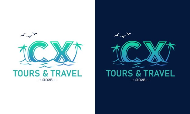 Abstracto Letra CX XC Con diseño de logotipo de viaje Inicial Vector de icono de Logotipo de viaje de verano