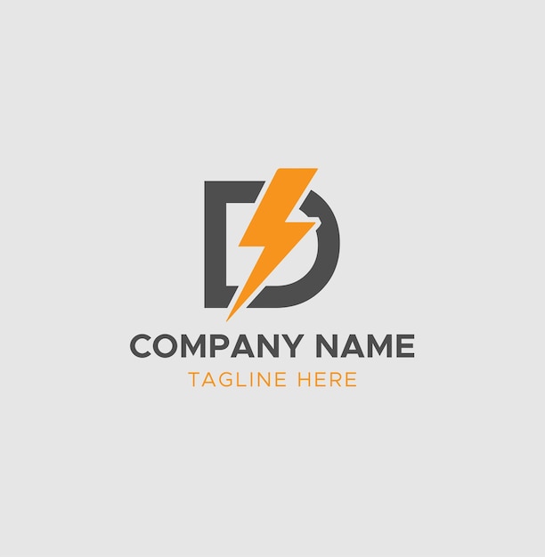 Abstracto Letra D Logotipo eléctrico Combinación de letra D y rayo Modelo de logotipo de diseño plano