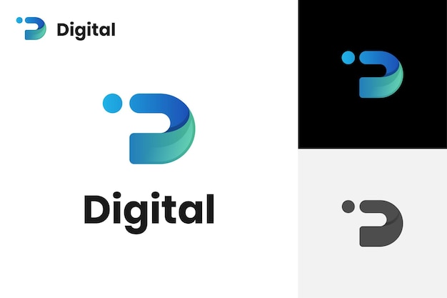 Abstracto letra d con puntos diseño de icono de logotipo para sistema de tecnología de velocidad y plantilla de logotipo de identidad de marca