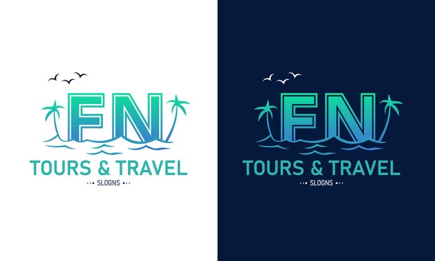 Abstracto Letra FN NF Con diseño de logotipo de viaje Inicial Vector de icono de Logotipo de viaje de verano